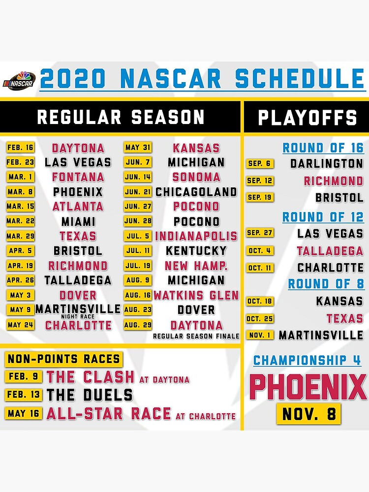 "2020 nascar schedule" Poster for Sale by CarolEarley | Redbubble