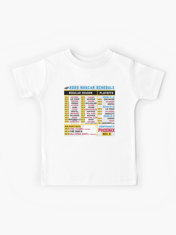 2020 Nascar Schedule Kids T Shirt By Carolearley Redbubble - race t shirt roblox