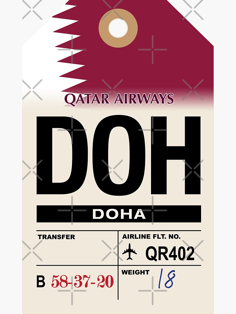 Thumbnail 3 of 3, Sticker, Doha (DOH) Qatar Airline Luggage Tag designed and sold by travelwitheric.