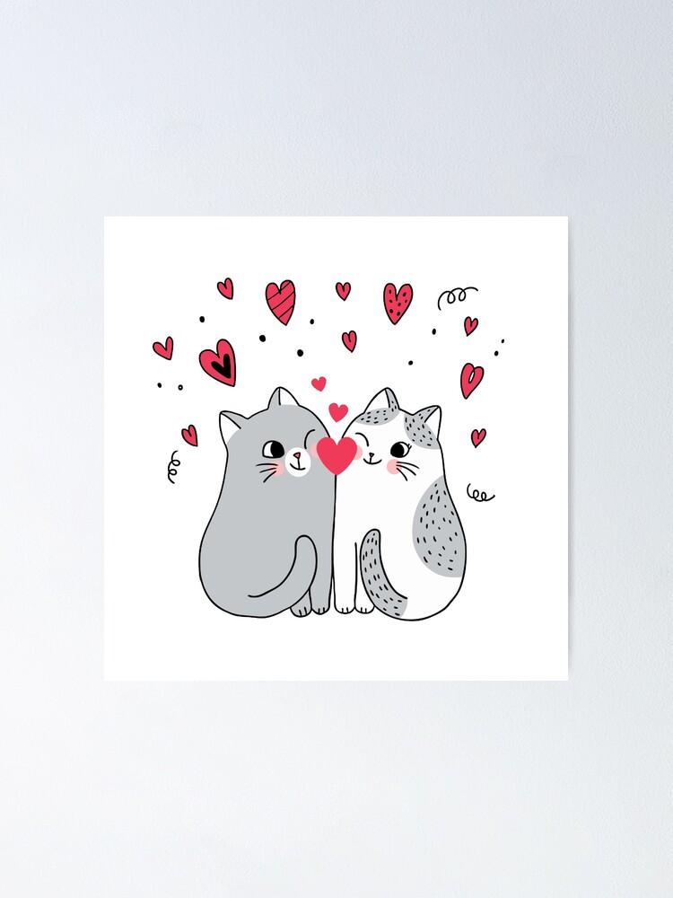 Poster Les Chats Aiment Graphique Chat De Dessin Anime Amoureux Des Chats Par Moonlight Redbubble