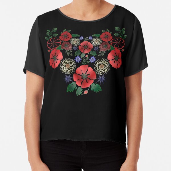 Vintage Ukrainian Embroidery Vyshyvanka Style Cute Floral Ukraine Gift Chiffon Top