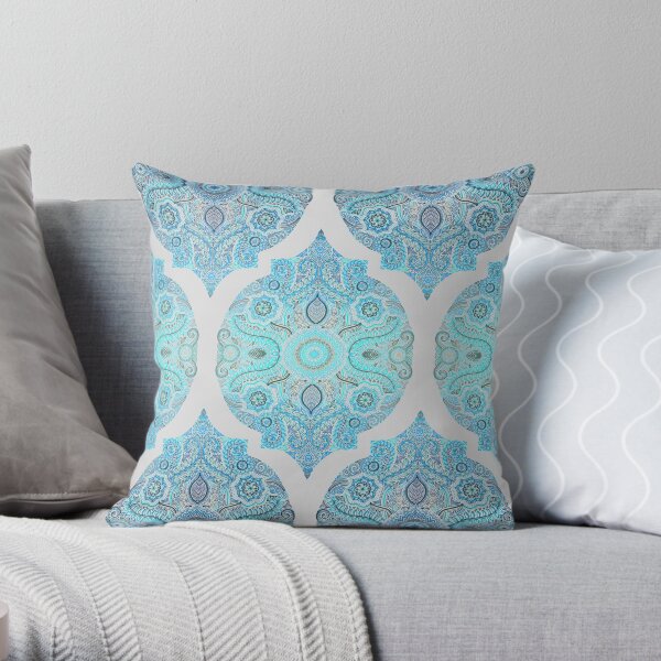 Through Ocean & Sky - turquoise & blue Moroccan pattern Throw Pillow