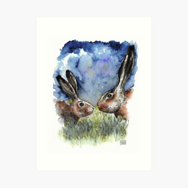 Hare and Mother Hare - watercolour Art Print