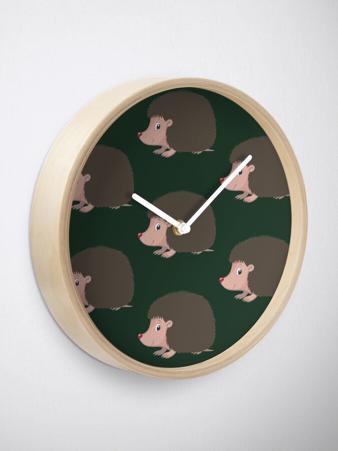 Alternate view of small forest hedgehog with sharp spines and read nose Clock