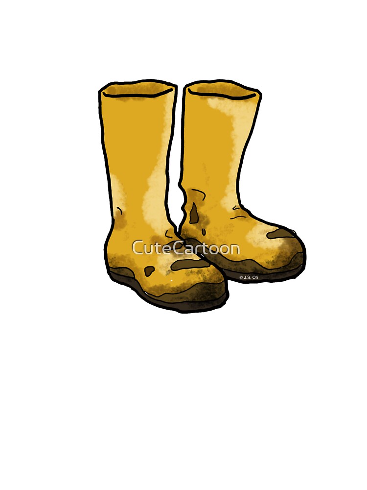 muddy yellow rain boots\