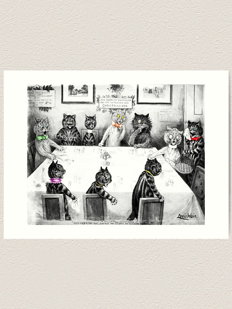 Cats Christmas Catastrophe by Louis Wain Art Print for Sale by