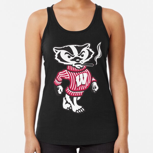 Angry Bucky Badger, Black, Large Women's Racerback Tank