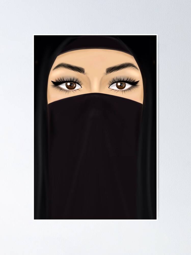 Beautiful Muslim woman drawing wearing niqab hijab illustration 