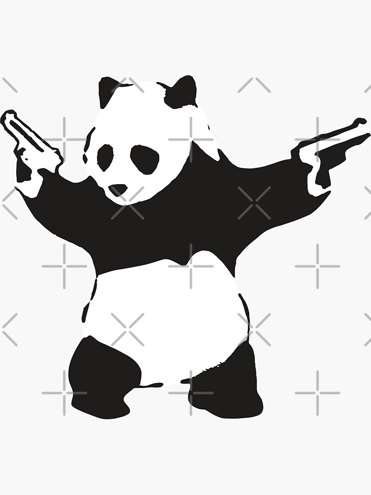 Thumbnail 3 of 3, Sticker, Panda holding guns 2014 - Banksy Graffiti designed and sold by portokalis.