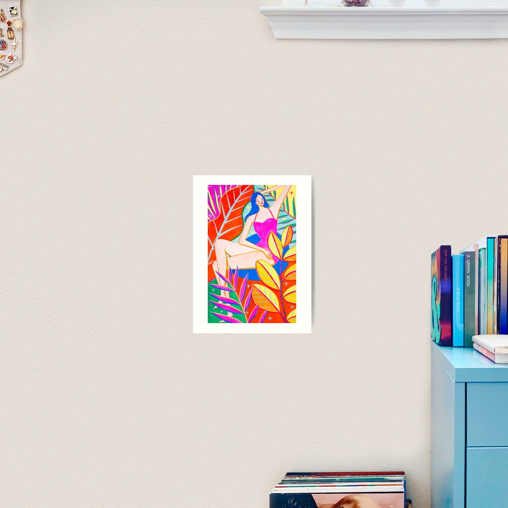 Girl and Colorful Leaves Art Print