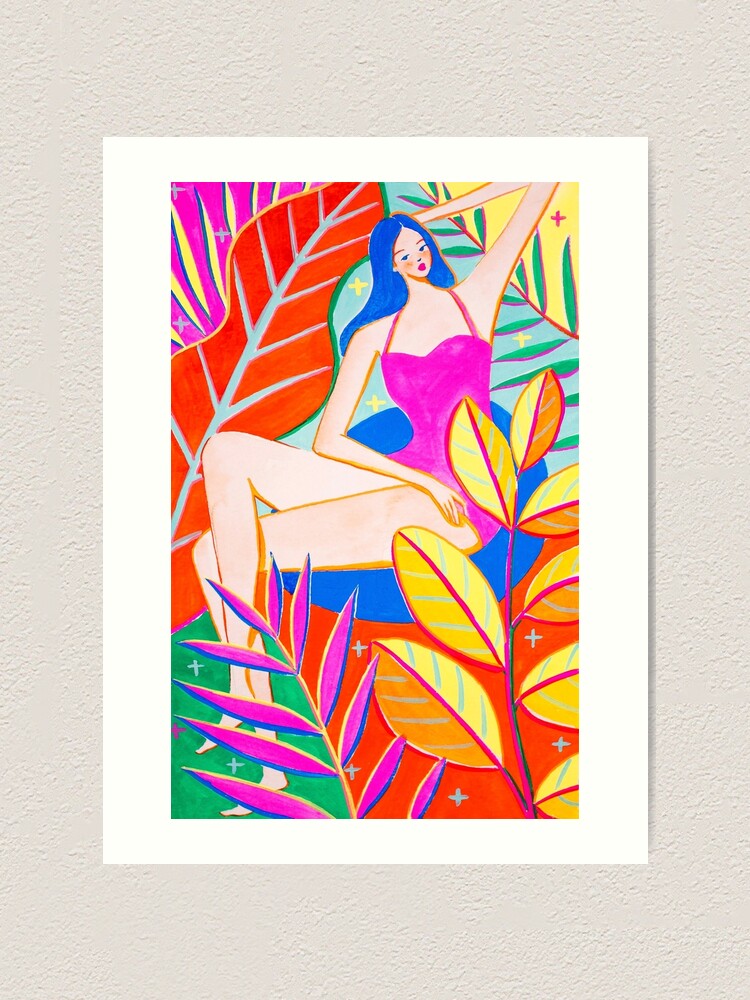 Alternate view of Girl and Colorful Leaves Art Print