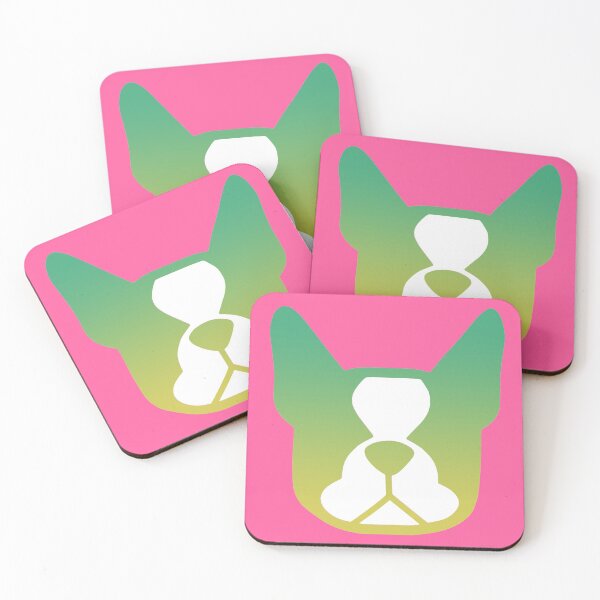 Item preview, Boston Terrier face in greens and pink - bold Boston silhouette - copyright Smooshface United - Boston Terrier gift designed and sold by smooshfaceutd.