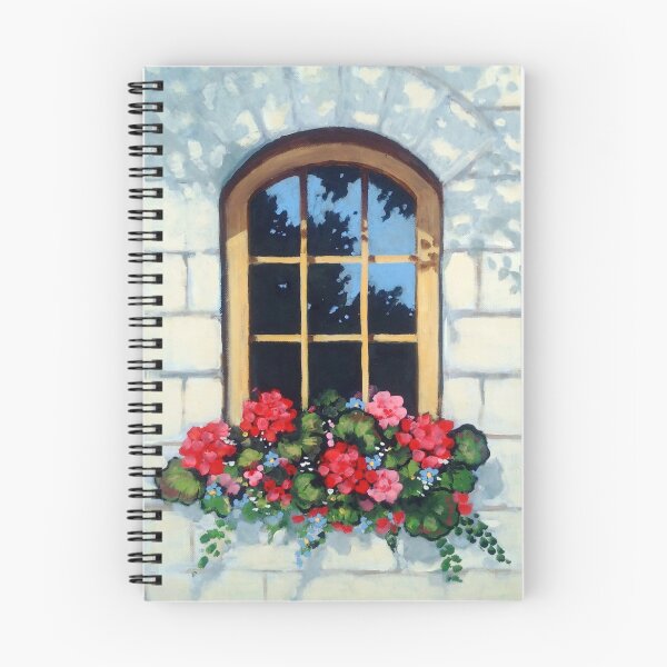 Item preview, Window with Window Box and Flowers, Original Painting, Geraniums, Reflections designed and sold by JoyfulWhimsy.