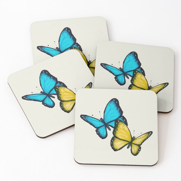 Item preview, Two Butterflies, From Original Art, Blue and Yellow, Insects, Nature Art designed and sold by JoyfulWhimsy.