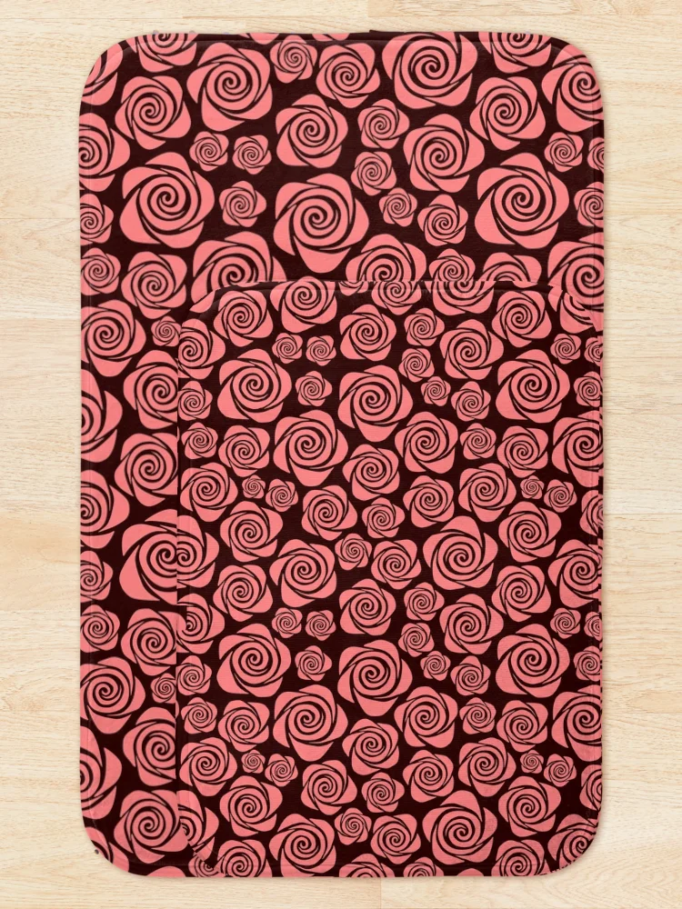 Thumbnail 5 of 6, Bath Mat, Pink Retro Roses Pattern designed and sold by nutmegfairy.