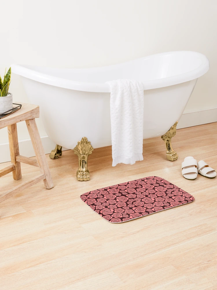 Thumbnail 2 of 6, Bath Mat, Pink Retro Roses Pattern designed and sold by nutmegfairy.