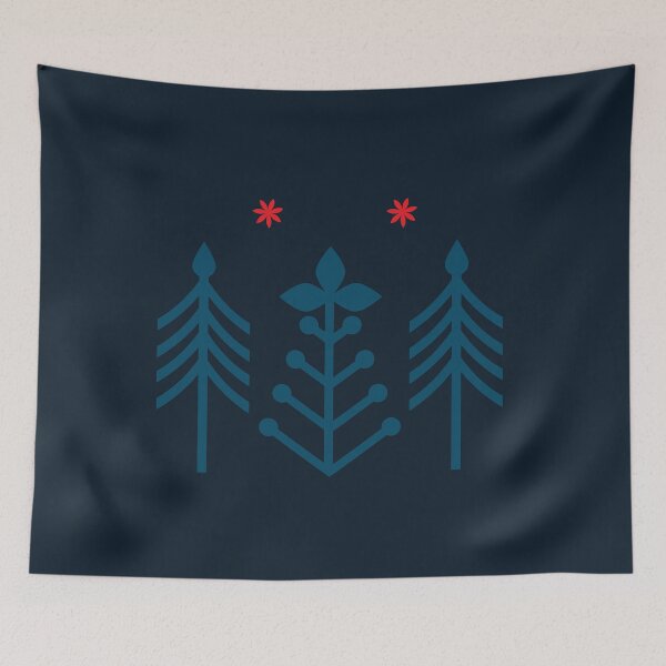 Item preview,  Scandinavian trees and flowers design in blue and red color designed and sold by Pacesyte.