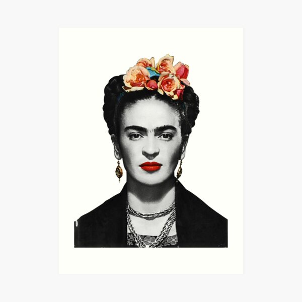 Frida Kahlo Portrait Black And White Art Print
