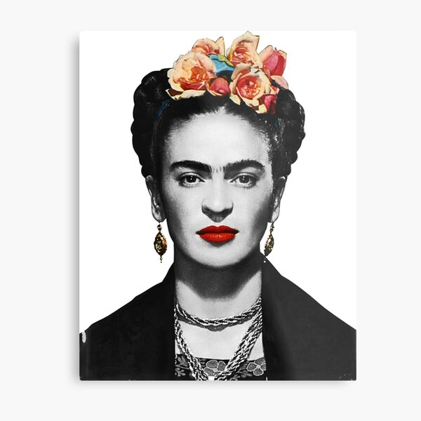 Frida Kahlo retrato en blanco y negro Lámina metálica