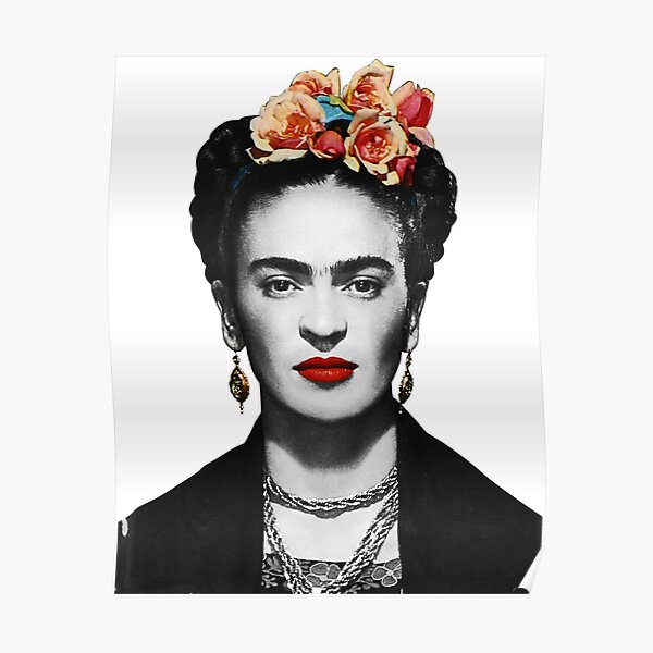 Portrait de Frida Kahlo noir et blanc Poster