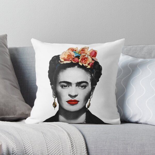 Frida Kahlo retrato en blanco y negro Cojín