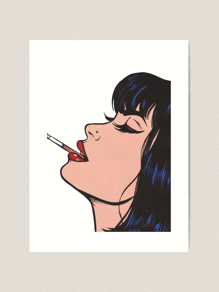 cigarette pop art Pop art of girl smoking a cigarette Art Print
