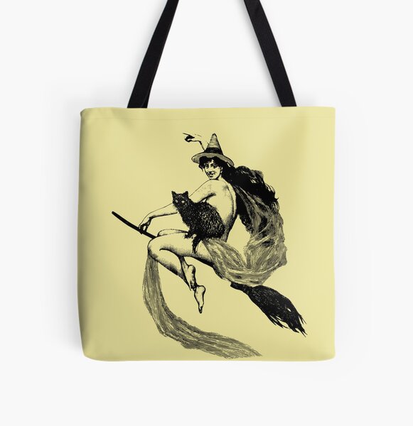 Item preview, Witch and Cat on Broomstick designed and sold by ThreeHaresMedia.