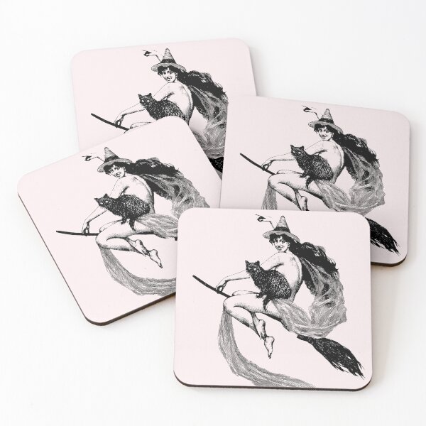 Item preview, Witch and Cat on Broomstick designed and sold by ThreeHaresMedia.
