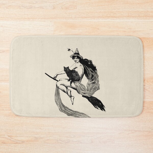 Item preview, Witch and Cat on Broomstick designed and sold by ThreeHaresMedia.