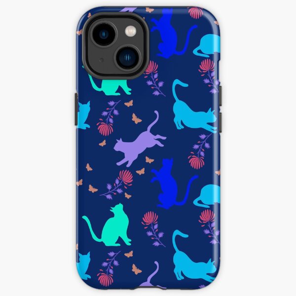Cats, flowers and butterflies blue iPhone Tough Case