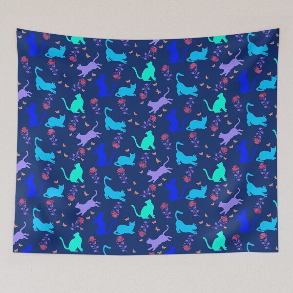 Item preview, Cats, flowers and butterflies blue designed and sold by AtelierEmiLou.