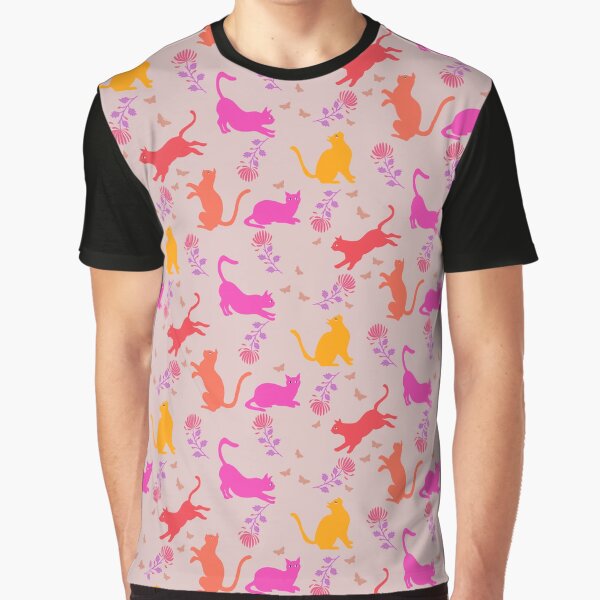Cats, flowers and butterflies pink Graphic T-Shirt