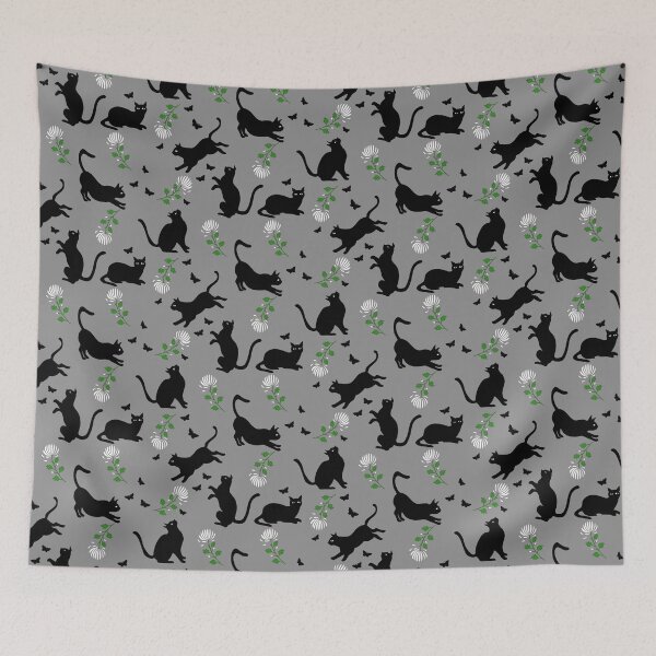 Item preview, Black cats, white flowers and butterflies designed and sold by AtelierEmiLou.