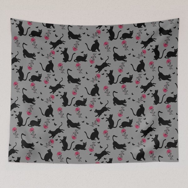 Item preview, Black cats, red flowers and butterflies  designed and sold by AtelierEmiLou.