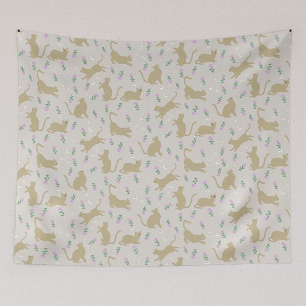 Item preview, Cats, flowers and butterflies beige  designed and sold by AtelierEmiLou.