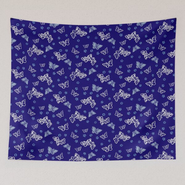 Item preview, Butterfly and flower patterns - indigo blue designed and sold by AtelierEmiLou.