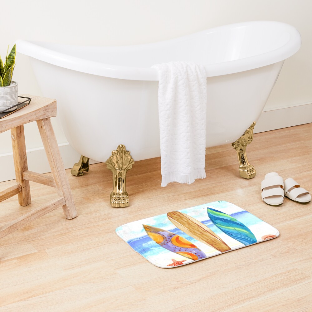 "Watercolor surfboard scene" Bath Mat for Sale by Makanahele Redbubble