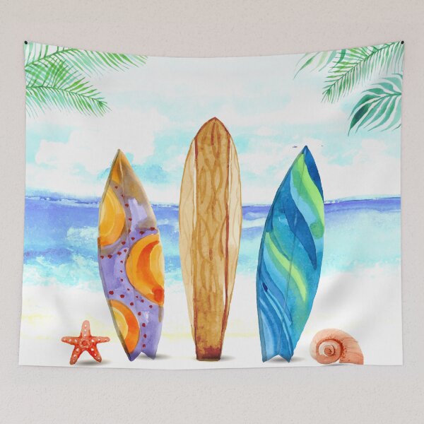 Item preview, Watercolor surfboard scene designed and sold by Makanahele.
