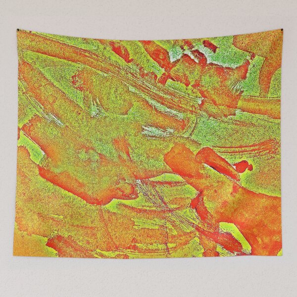 Item preview, Bleeding nature abstract acrylic painting orange and green designed and sold by GittaG74.