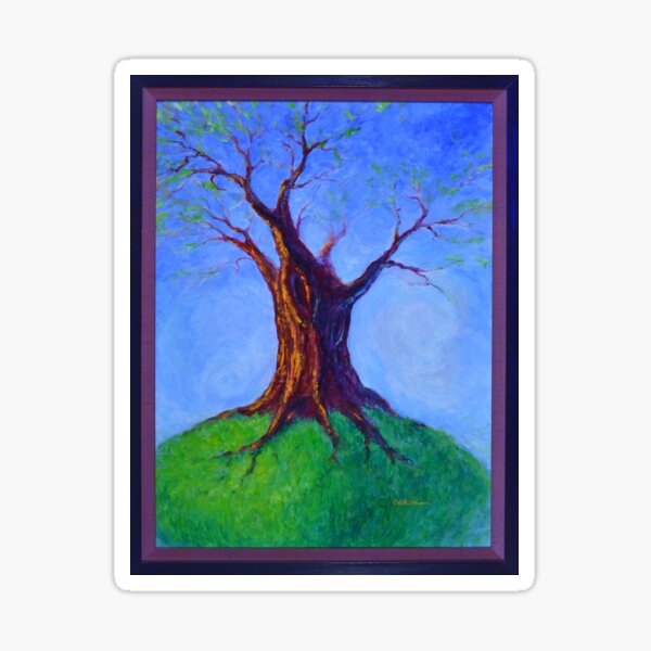 Seasoned Optimism tree on hill Sticker