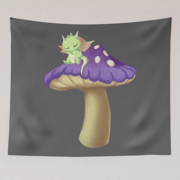 Item preview, Sleepy Little Dragon on a Purple Mushroom designed and sold by MossyMemory.