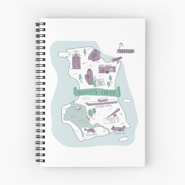 Item preview, The Town of Schitt's Creek, hand drawn map of all of the town landmarks in purples, blues and minty greens. designed and sold by The-Goods.