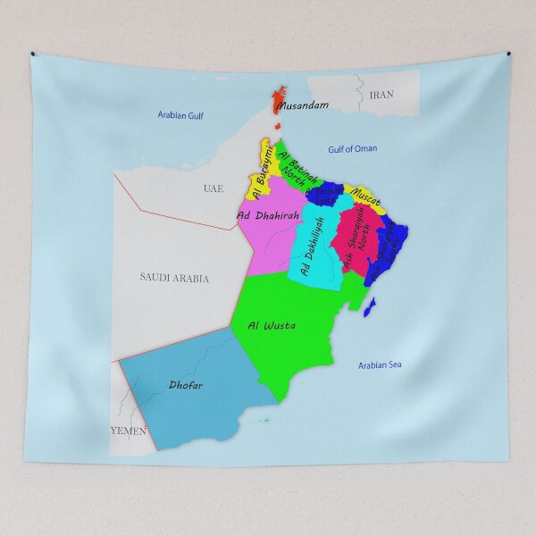 Item preview, Oman Governorates map Political Map of Oman names of the governorates neighboring countries with international borders خريطة سلطنة عمان السياسية  مع الحدود الدولية والادارية واسماء المحافظات  designed and sold by mashmosh.