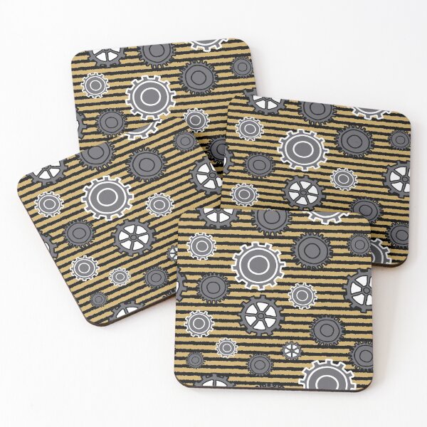 Item preview, Modern Gears on Yellow and Black striped background designed and sold by Meg M Studio.