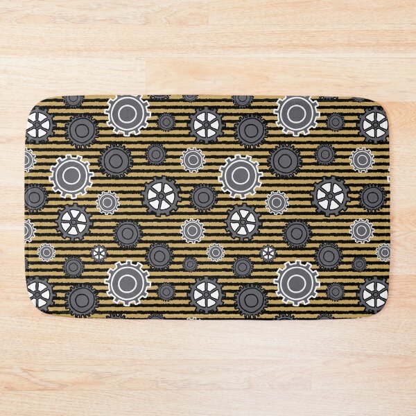 Item preview, Modern Gears on Yellow and Black striped background designed and sold by Meg M Studio.