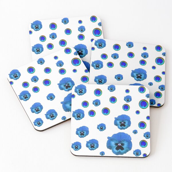 Item preview, BLUE PANSIES & BLUE PEACOCK FEATHER EYES ON WHITE designed and sold by sharlesart.