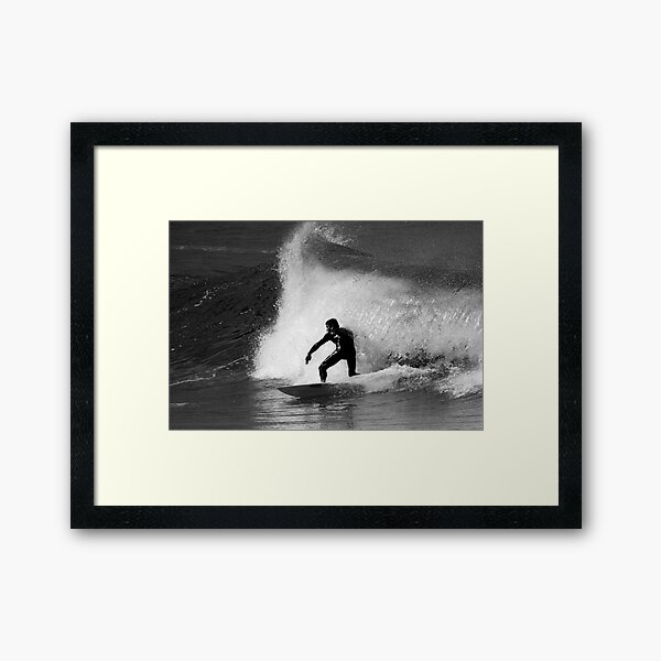 Surfer in Black And White Framed Art Print