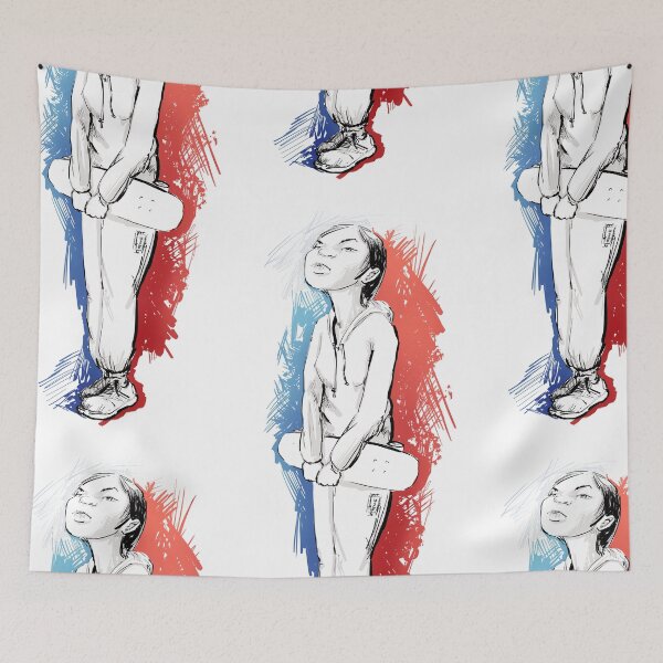 Item preview, Girl with skateboard red and blue designed and sold by motylanoga.