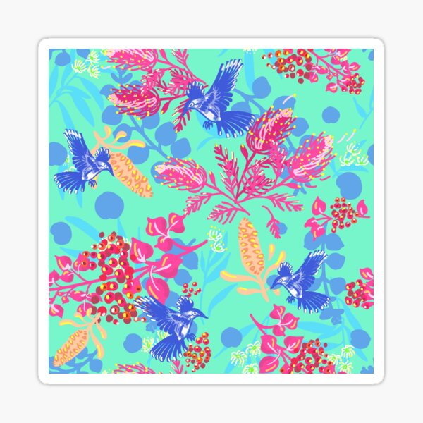Happy Australian Plants and wattle bird Sticker