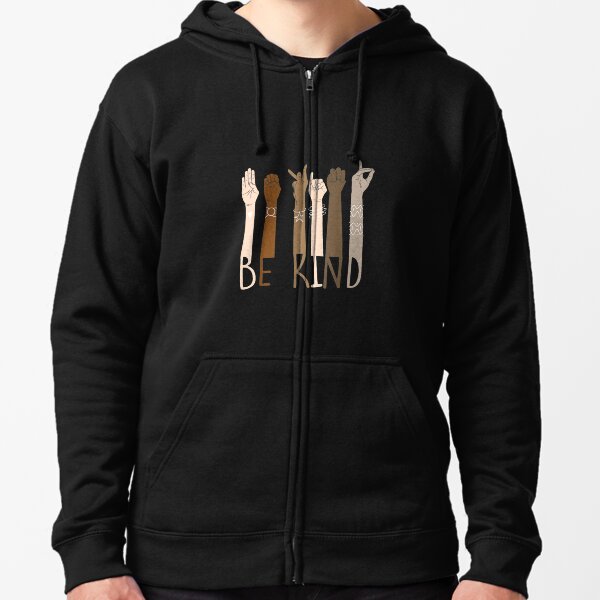 Be Kind Hand Sign Language Teachers Melanin Interpreter ASL Zipped Hoodie